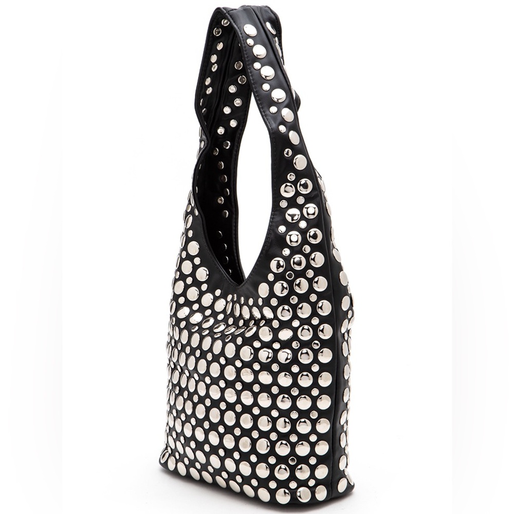 Black & Silver Studded Slouchy Hobo Bag - Picture 7 of 7